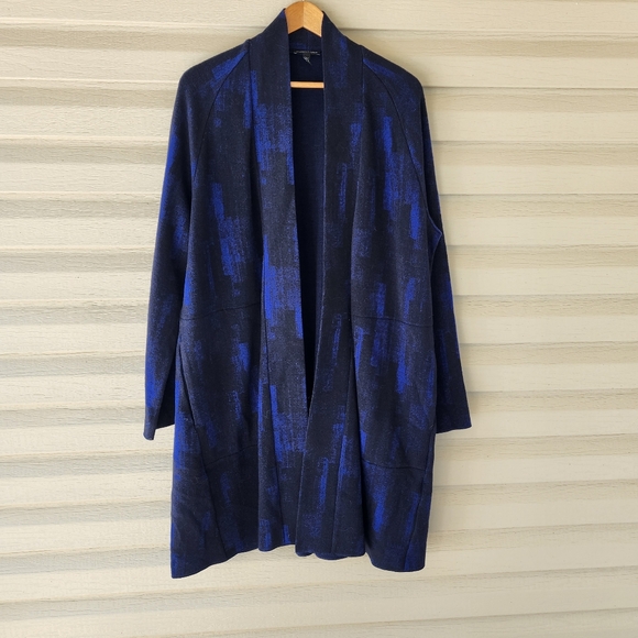 Eileen Fisher wool blend midnight enveloping jacket size M - Picture 2 of 11